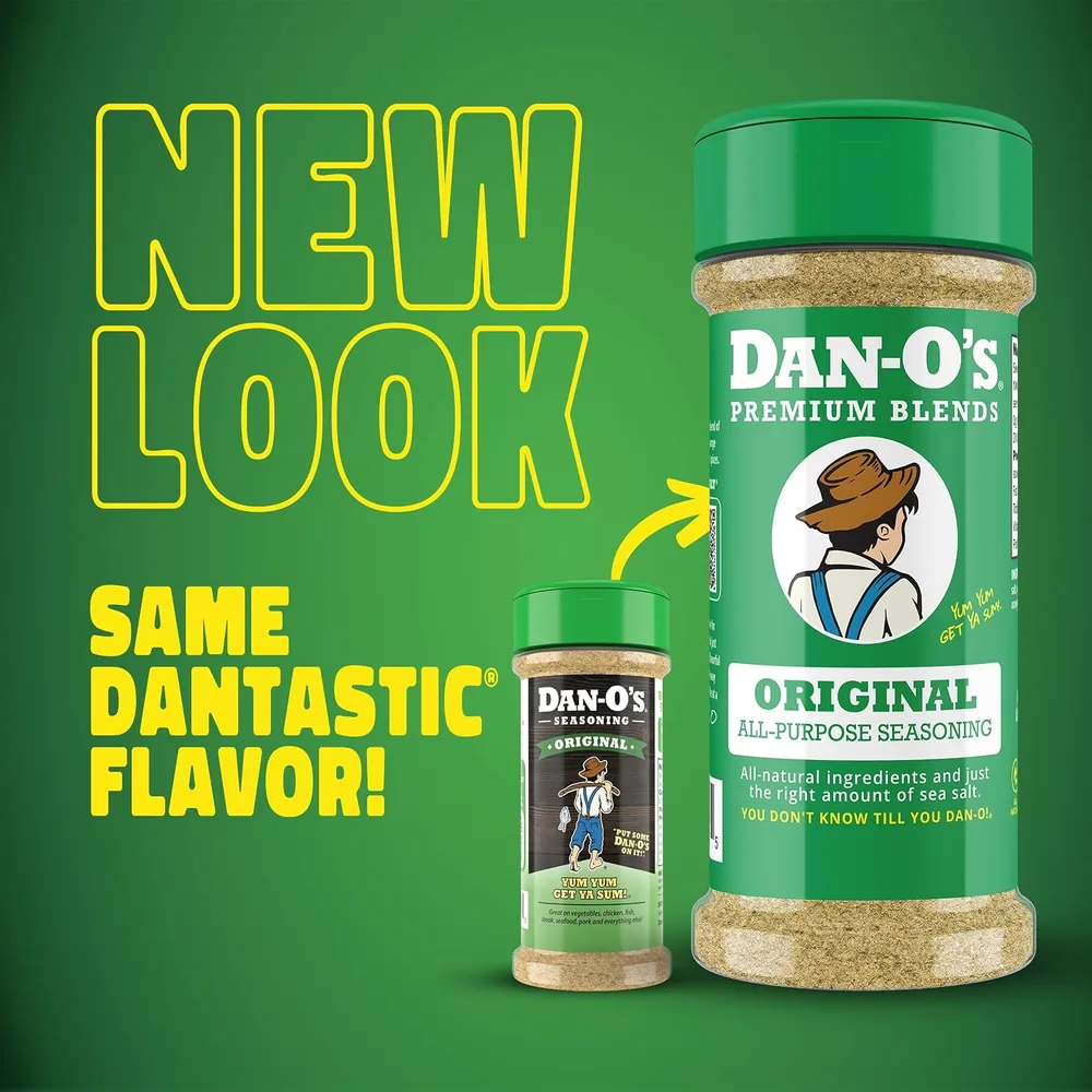 Close view of the fine, herb-flecked texture of Dan-O's seasoning poured into a small pile